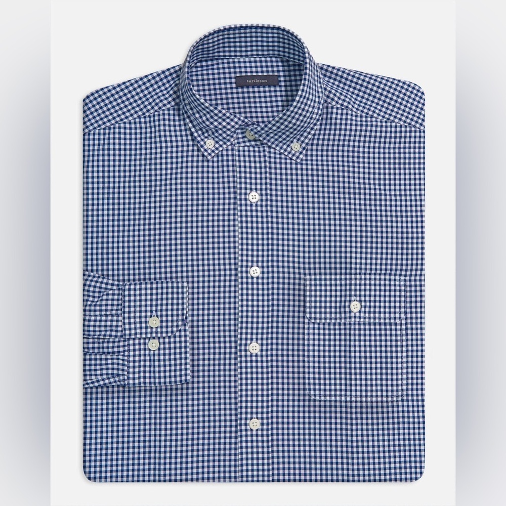 NEW $175 Turtleson Eric Oxford Gingham Sport Shirt Navy Blue Size Large 1084